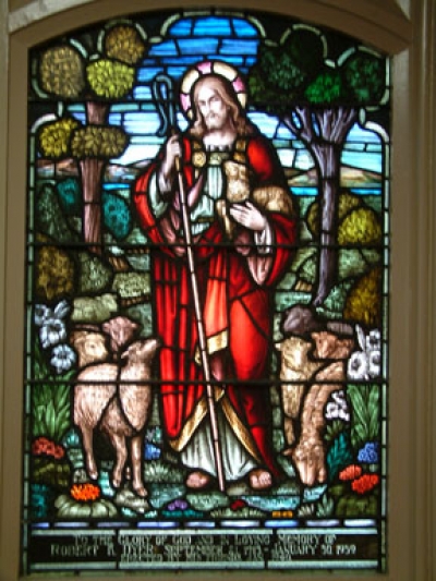 St. Alphonsus Church, Good Shepherd's Stain Glass Window.jpg